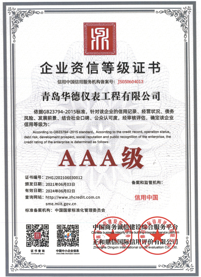 Enterprise credit rating AAA certificate